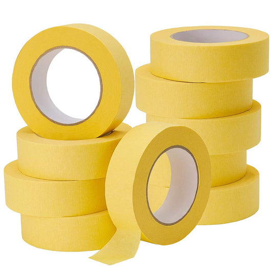 10-Pack Automotive Refinish Masking Tape Yellow 36Mm X 55M, Cars Vehicles Auto Body Paint Tape, Automotive Painters Tape Bulk Set 1.4-Inch X 180-Foot X 10 Rolls (600 Total Yards)